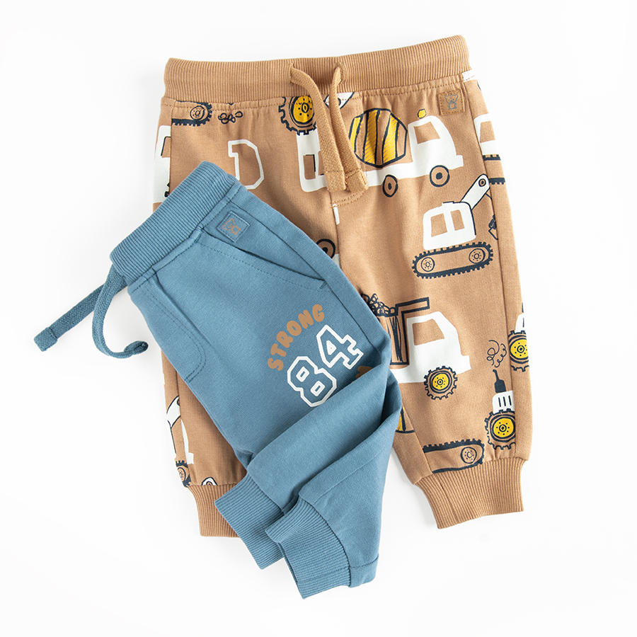 Blue and light brown with trucks print sweatpants- 2 pack