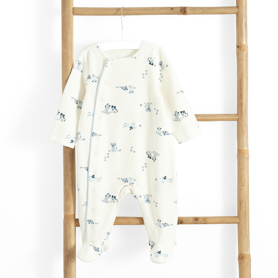 Ecru footed overall with dogs print