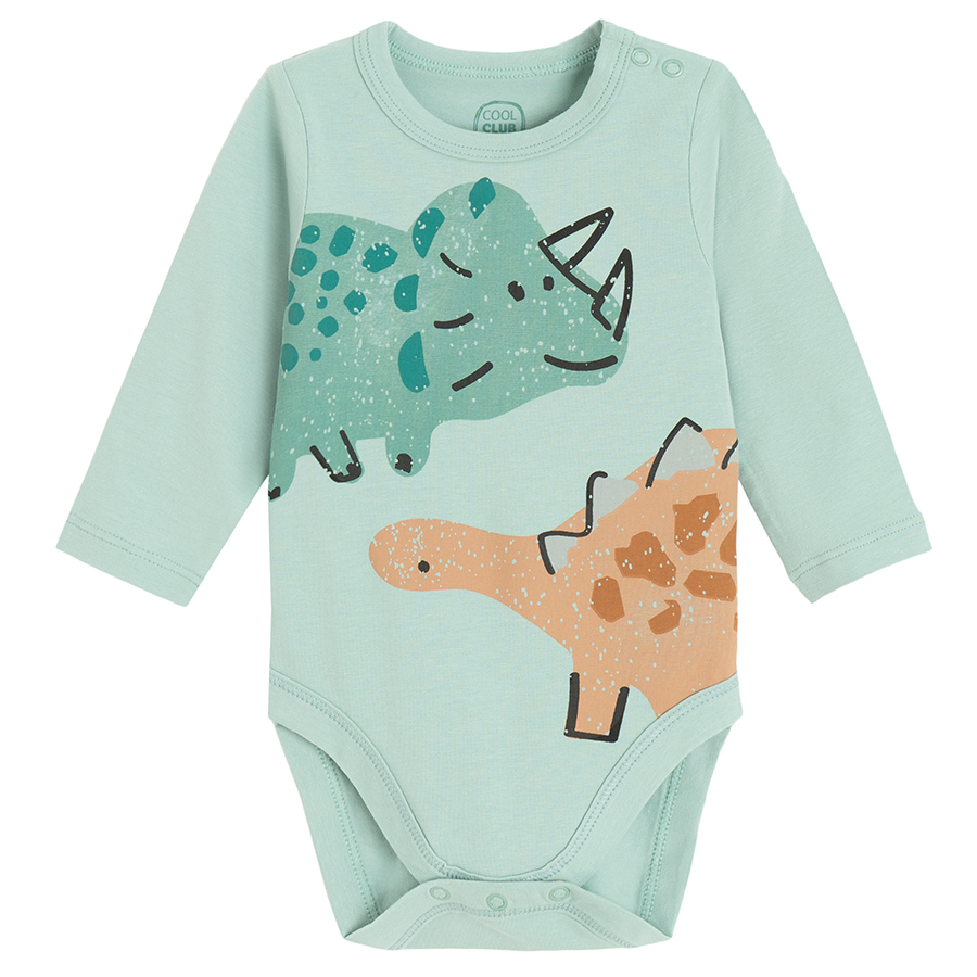 Green long sleeve bodysuit with dinosaurs print