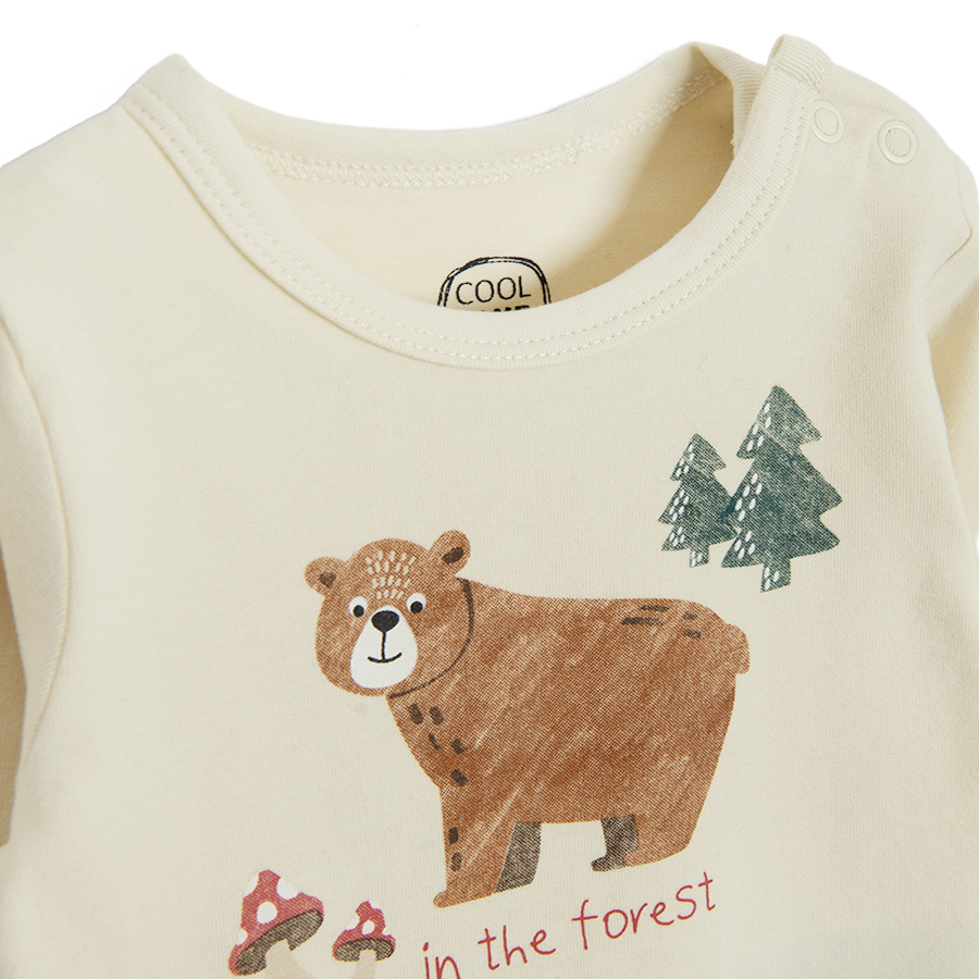 Ecru long sleeve bodysuit with bear print