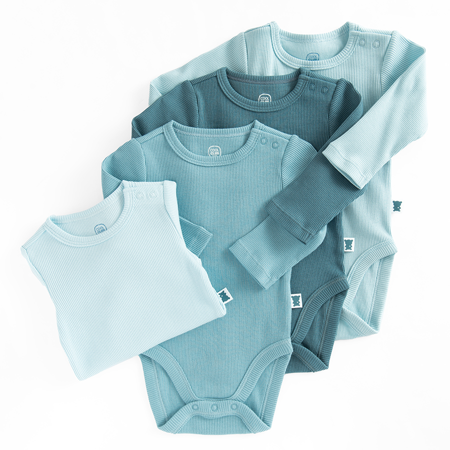 Various shades of bluw long sleeve bodysuits- 4 pack