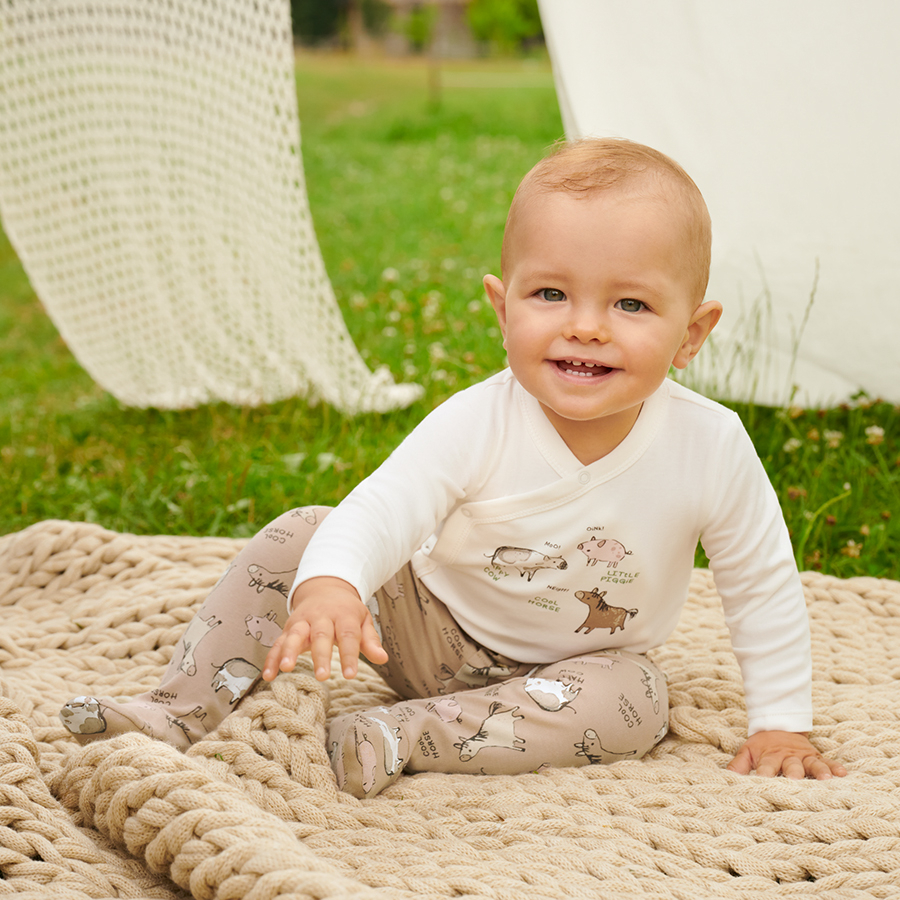 Greek and light brown footed leggings with farm animals print- 2 pack