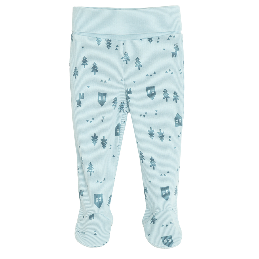 Blue and light blue footed leggings with festive print- 2 pack