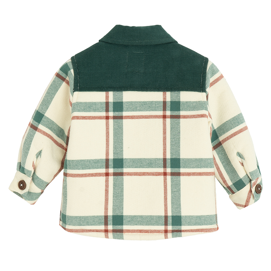 Ecru and green checked long sleeve shirt