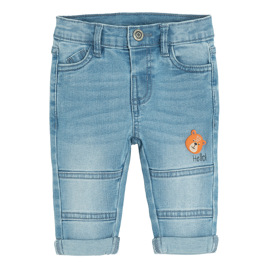 Denim trousers with small bear print