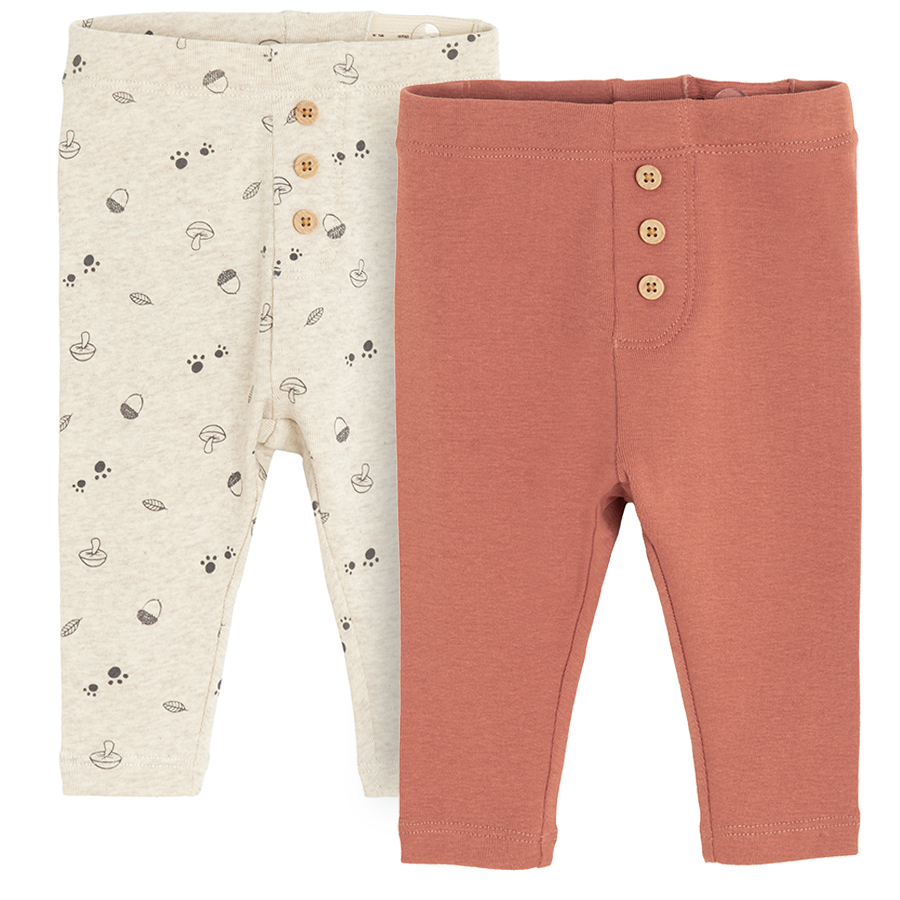 Light grey with mushrooms print and brown joggers- 2 pack