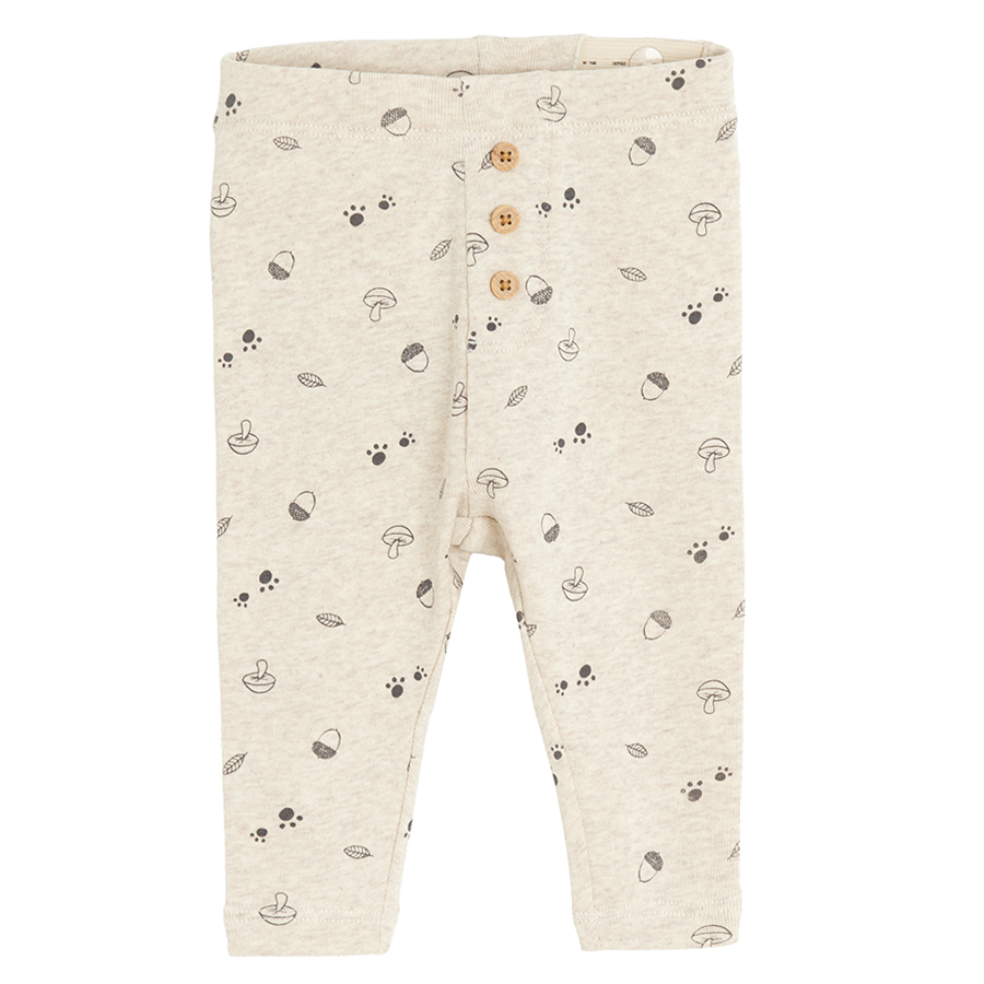 Light grey with mushrooms print and brown joggers- 2 pack