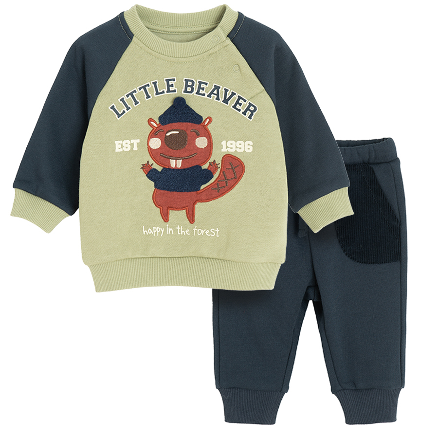 Blue and green jogging set with Little Beaver print- 2 pieces