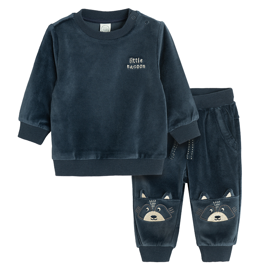 Blue jogging set with racoon face on knees print- 2 pieces