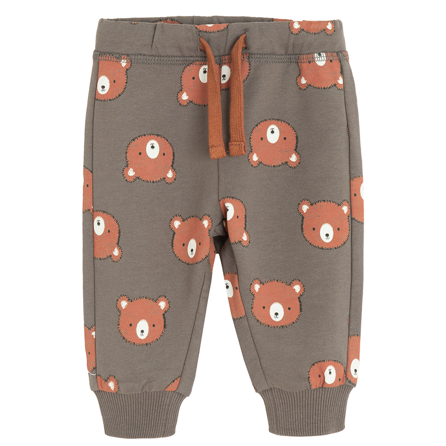 Brown and grey with bears print jogging pants- 2 pack