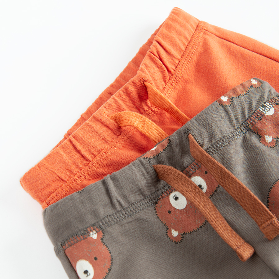 Brown and grey with bears print jogging pants- 2 pack