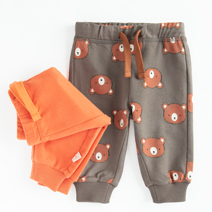 Brown and grey with bears print jogging pants- 2 pack