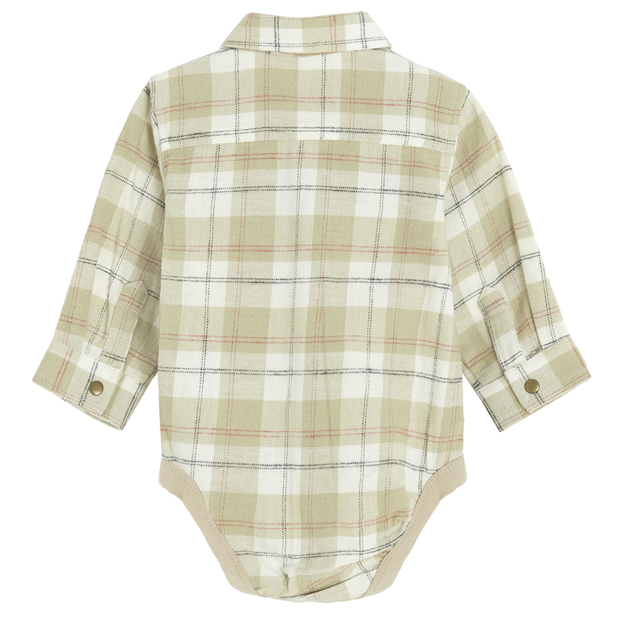 Checked long sleeve button down bodysuit