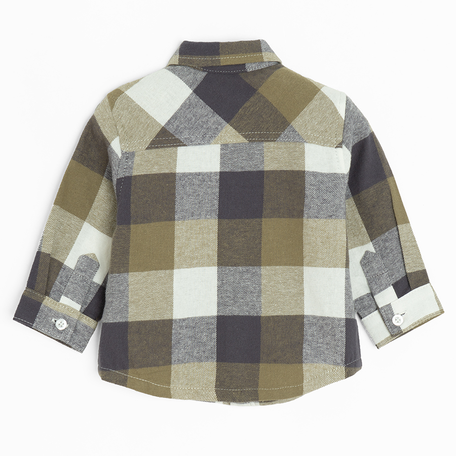 Green and grey checked long sleeve shirt