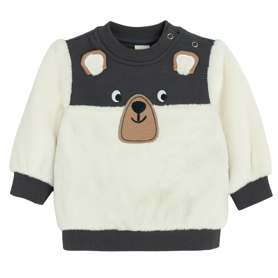 Ecru and grey sweatshirt with bear print