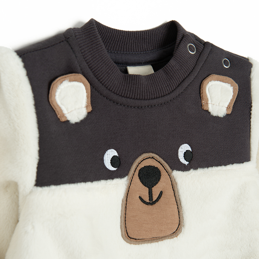 Ecru and grey sweatshirt with bear print