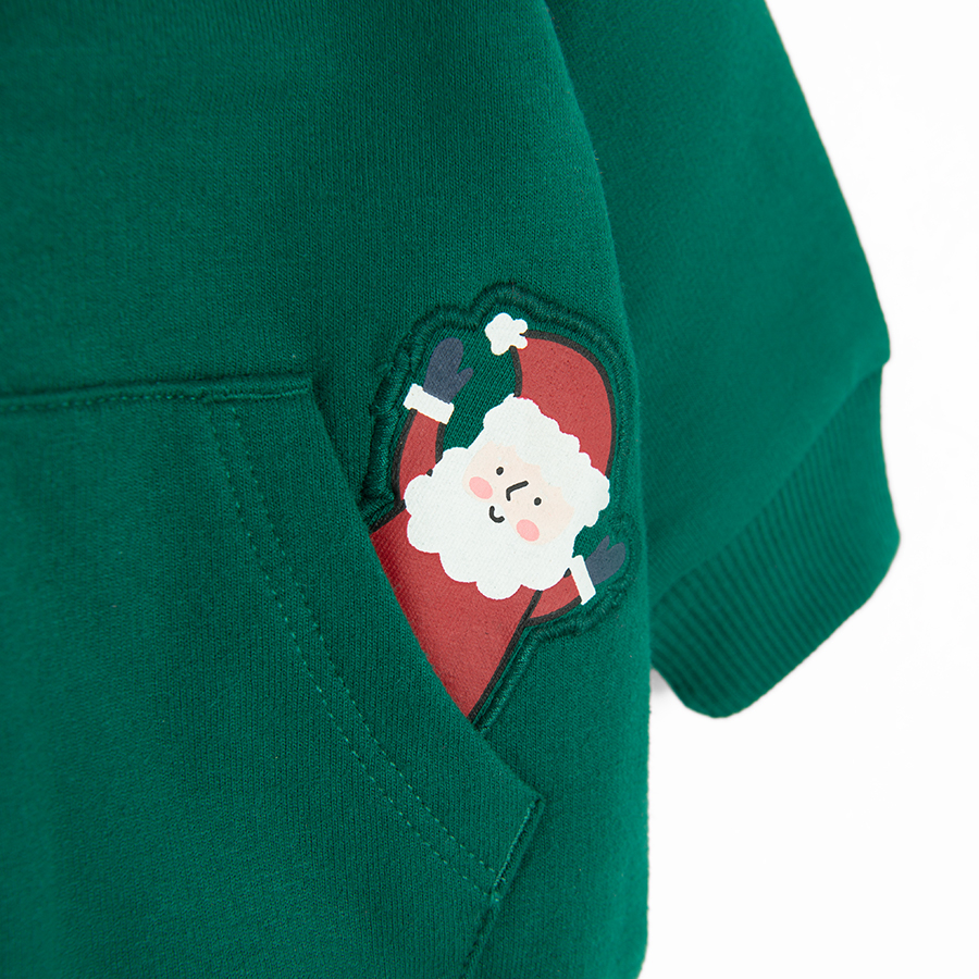 Green zip through sweatshirt with raindeer and Santa print