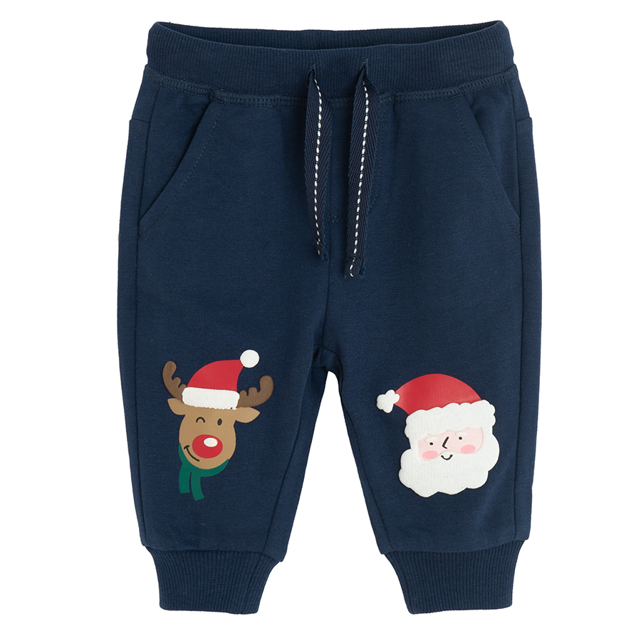 Blue jogging pants with santa and raindeer print