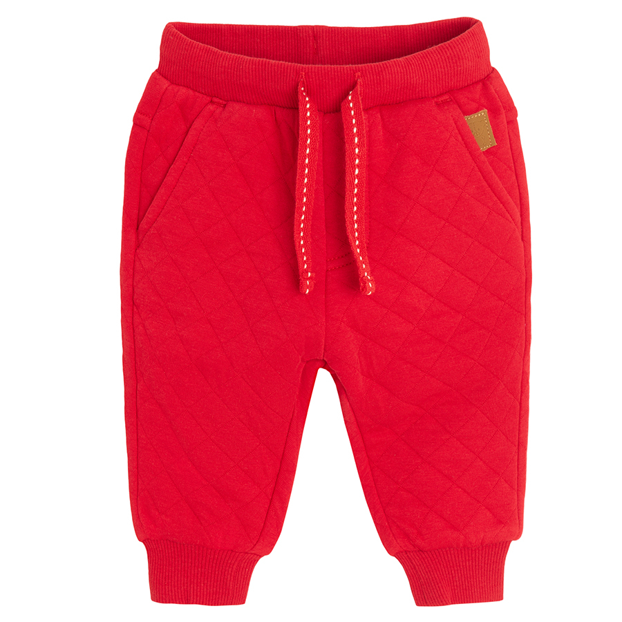 Red quilted jogging pants