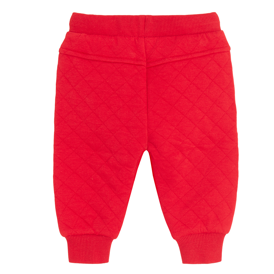 Red quilted jogging pants