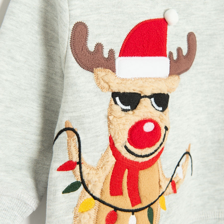 Grey sweatshirt with raindeer print and red jogging pants set