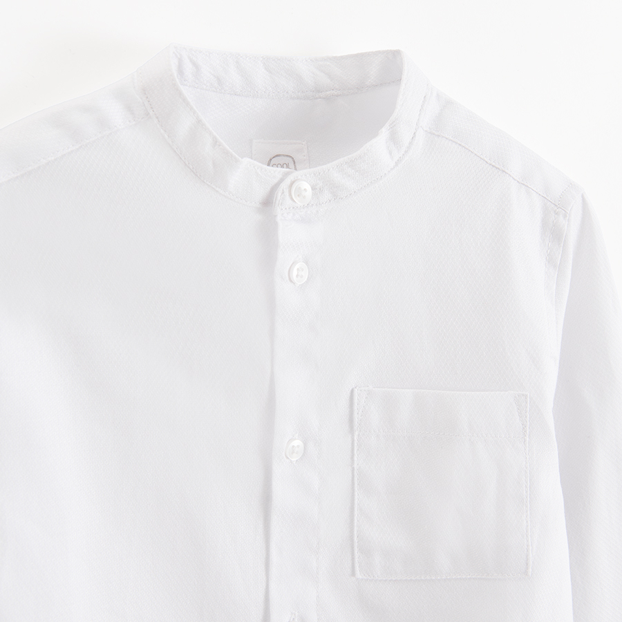 White button down long sleeve shirt with mao collar