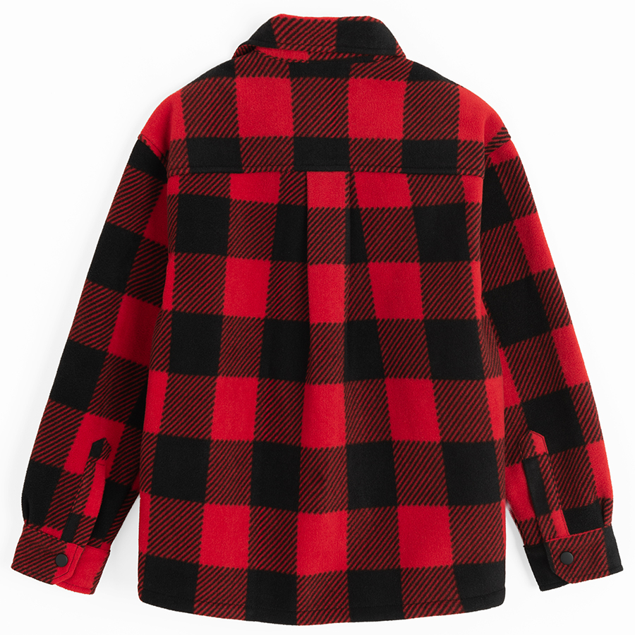 Black and red checked button shirt