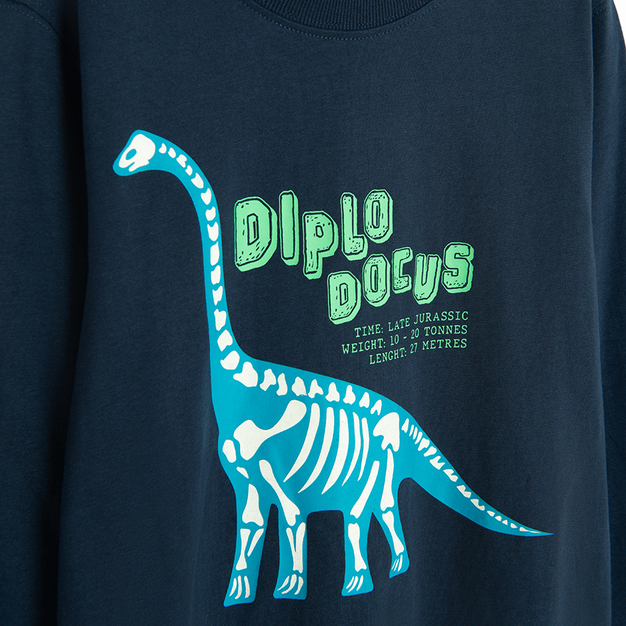 Blue blouse with dinosaur fluo print