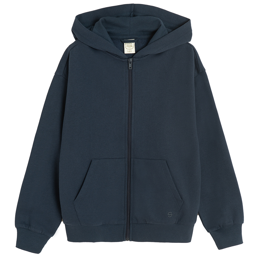 Blue hooded zip through sweatshirt