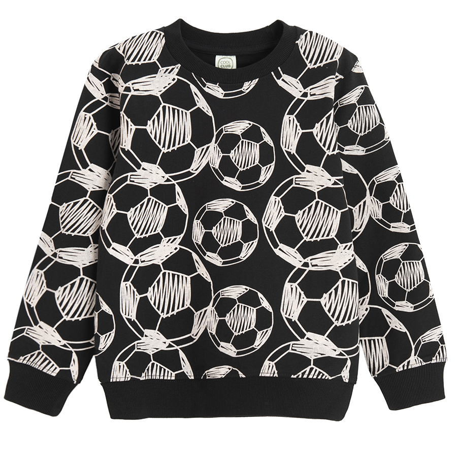 Black sweatshirt with soccer balls print and black jogging pants set- 2 pieces