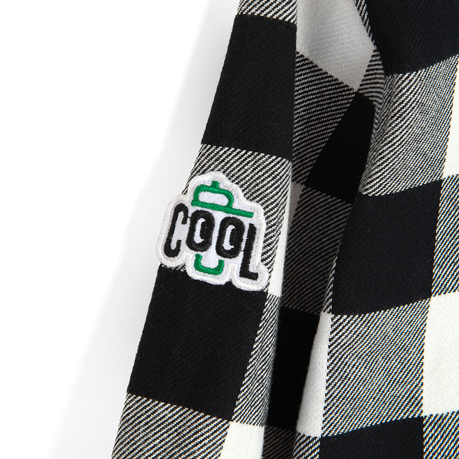 Black and white checked hooded shirt