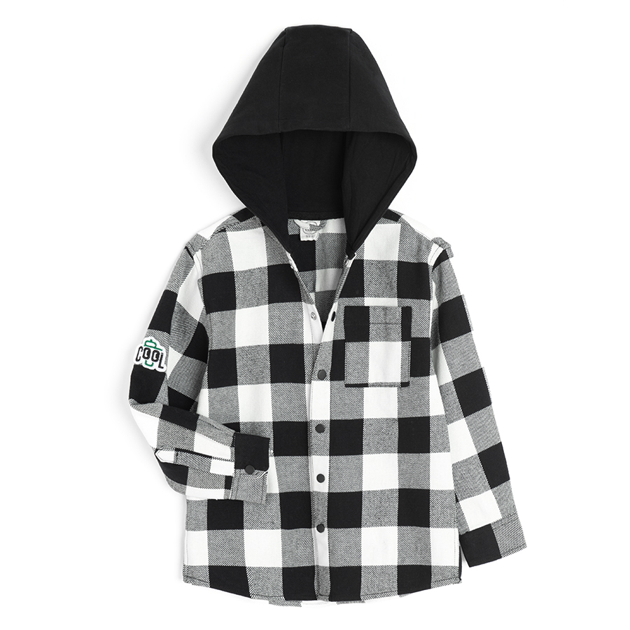 Black and white checked hooded shirt