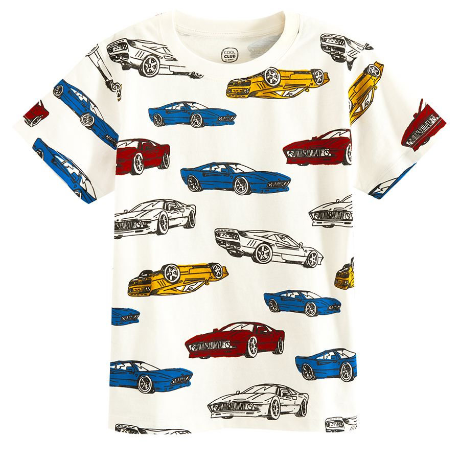 White T-shirt with cars print