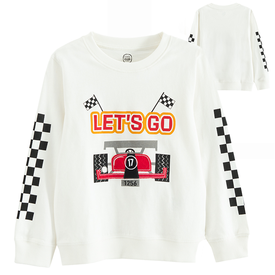 White sweatshirt with Formula 1 and LET'S GO print