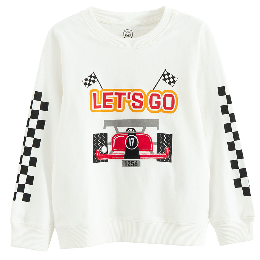 White sweatshirt with Formula 1 and LET'S GO print