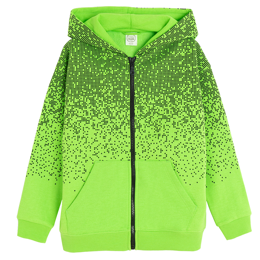 Lime pixels zip through hooded sweatshirt