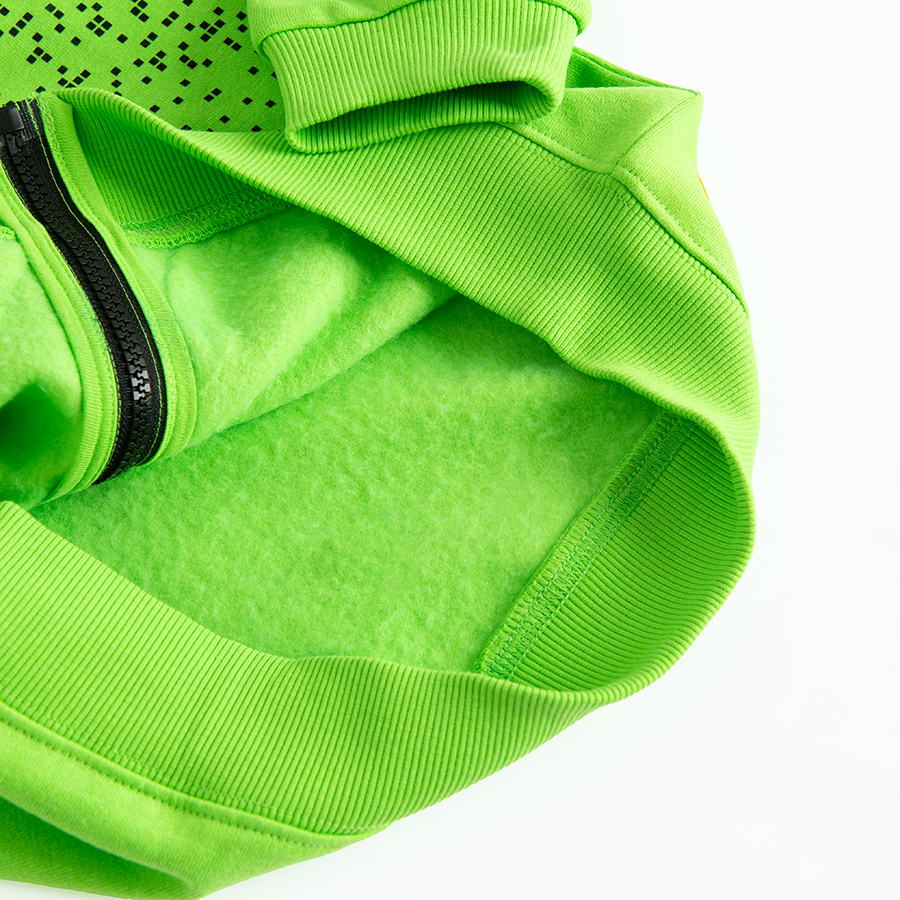 Lime pixels zip through hooded sweatshirt