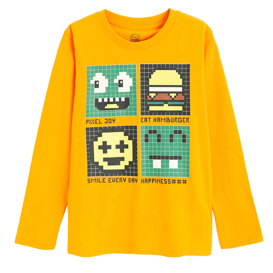 Yellow long sleeve blouse with Pixel prints