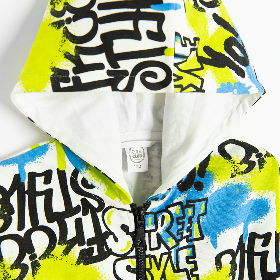 Zip through hooded sweatshirt with graffitti print