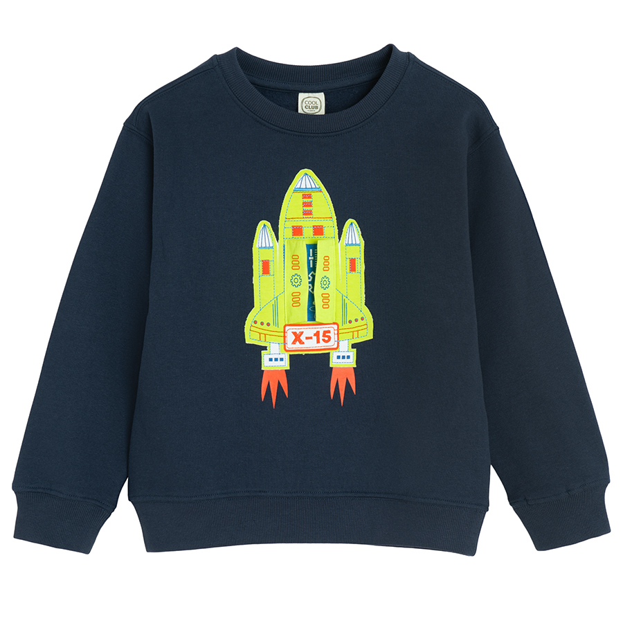 Blue sweatshirt with flou spaceship