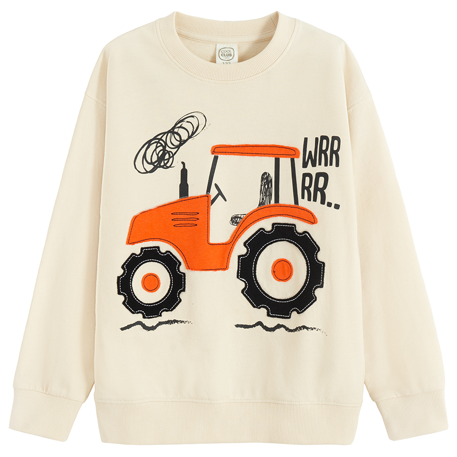 White swertshirt with tractor print