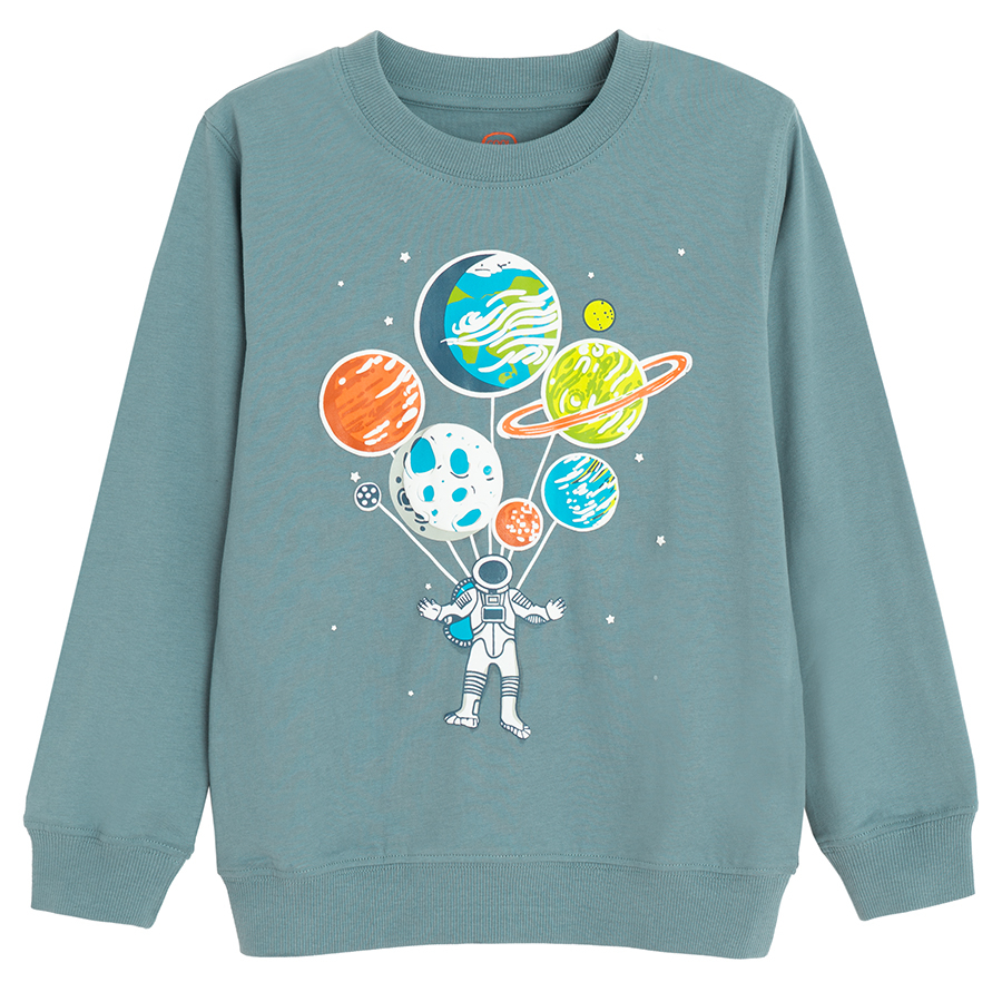 Grey sweatshirt with astronaut and planets print