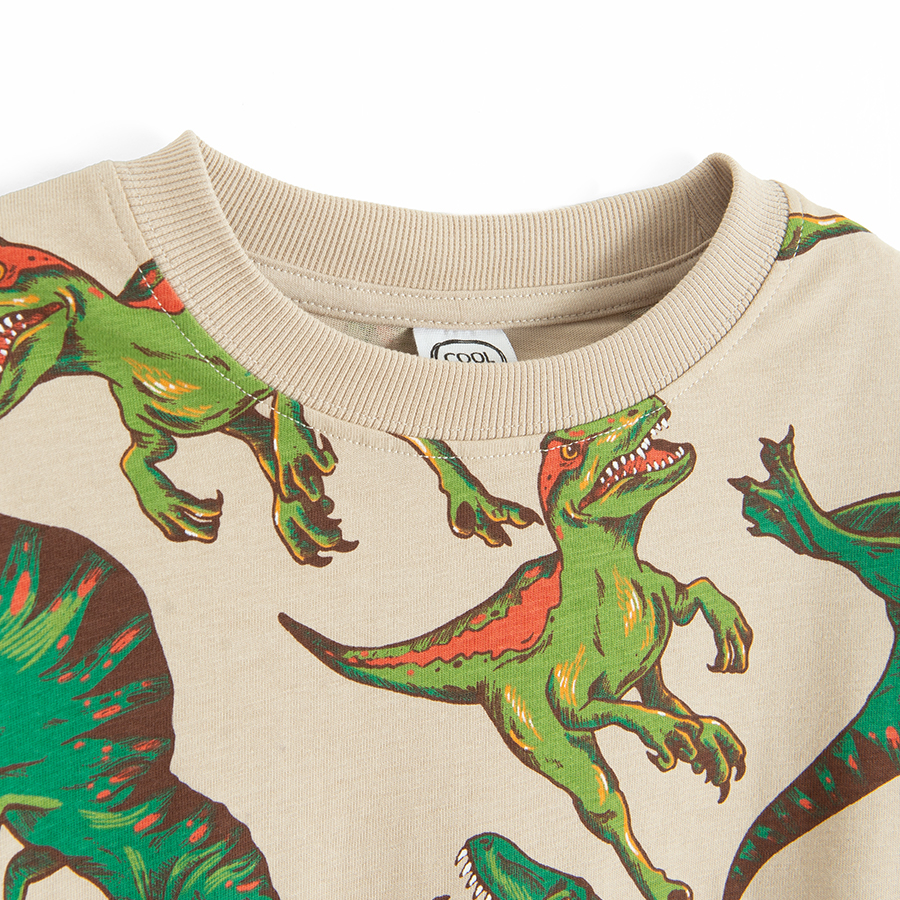 Beige oversize sweatshirt with dinosaurs print