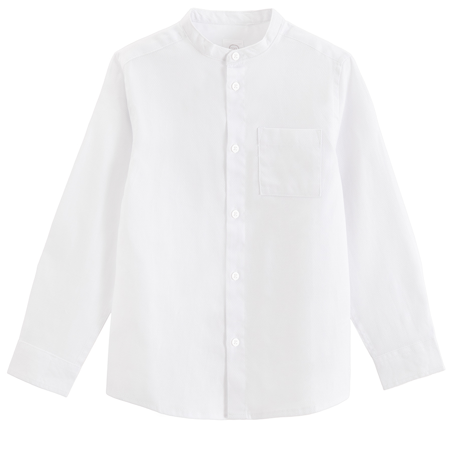 White button down long sleeve shirt with mao collar