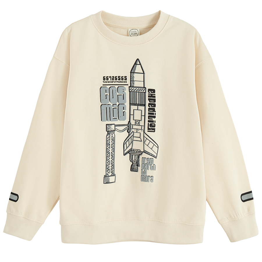 White sweatshirt with spaceship print