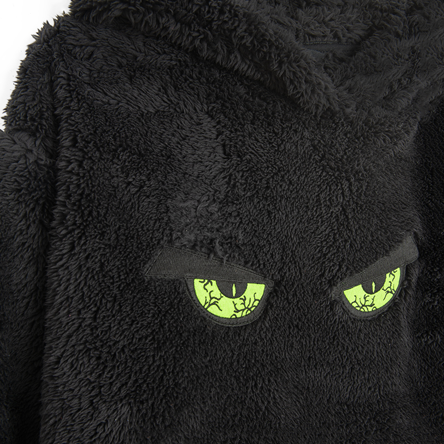 Black sweatshirt with Halloween green scary eyes print