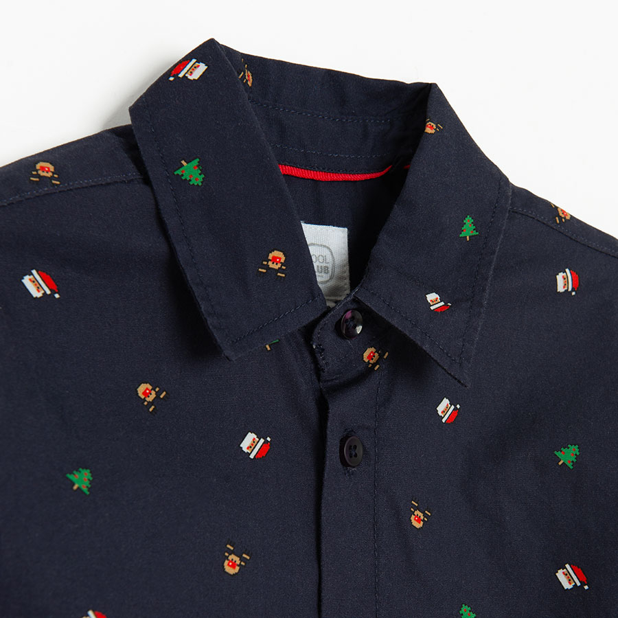 Blue long sleeve shirt with Xmas print