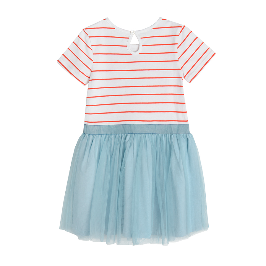 Orange and white stripes short sleeve dress with sea horse print and tutu skirt