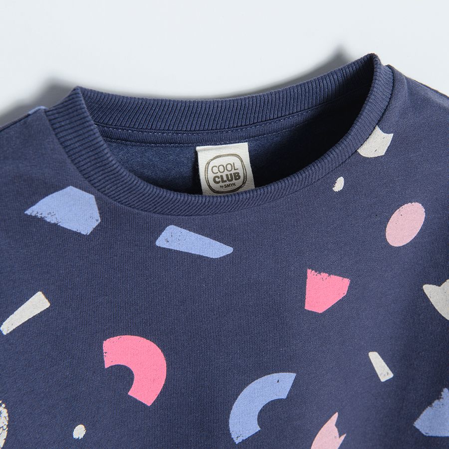 Blue seatshirt with various shapes print