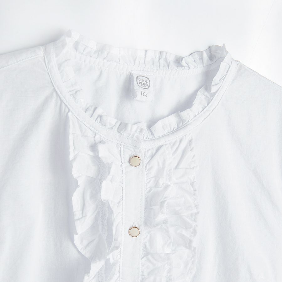 White button down shirt with ruffles